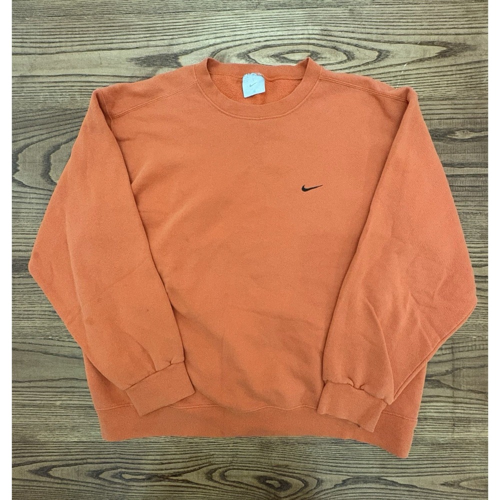 Vintage Y2K Nike Men's XL Orange Black Swoosh Crewneck Sweatshirt Boxy Rare